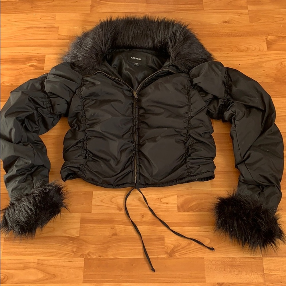 Sold! Express puffer jacket faux satin & fur